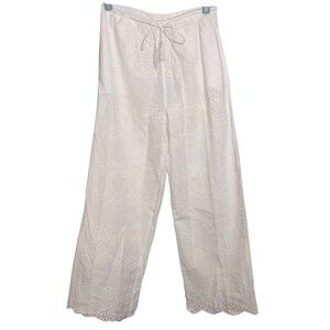 Blue Island Swim Coverup Pants Cotton White High Rise Wide Leg Eyelet Size Small
